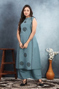 Vestido indio pakistaní de tela de red pesada confeccionado último largo estampado Kurtis barbilla sin seda para adultos número de modelo Fancy Online - Product Image 6