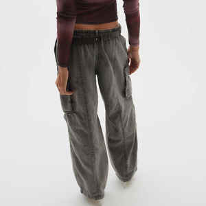 Pantalon baggy en denim délavé foncé pour femmes High Street Style OEM Design Jambes larges Vêtements décontractés avec taille de pantalon - Product Image 6