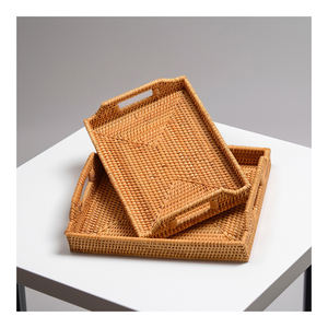 ถาดเสิร์ฟเป็นมิตรกับสิ่งแวดล้อมฐานไม้ไผ่ธรรมชาติแฮนด์เมดเวียดนามหวายทนทานสำหรับการตกแต่งภายในโรงแรมและคาเฟ่-SS2044 - Product Image 1