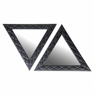 <b>Triangle</b> Black Leather <b>Mirror</b> with Glass Surface - Product Image 1