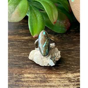 Kingman <b>Turquoise</b> Sterling Silver <b>Ring</b> Size 7.25-Navajo Handmade Gemstone Statement Jewelry - Product Image 1