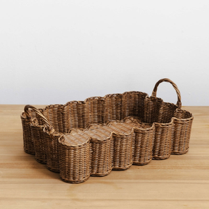 Meilleure vente plateau de service en osier de rotin ondulé panier naturel tissé à la main avec poignées pour le petit déjeuner nourriture boisson cuisine décor à la maison - Product Image 2