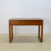 Bureau d'ordinateur en teck de style classique, moderne, durable et éco-responsable avec 2 tiroirs, mobilier de bureau pour salle d'étude et usage hôtelier