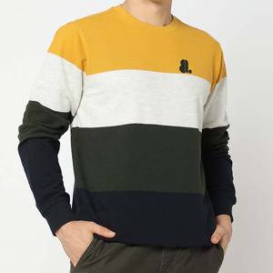 Suéter de gran tamaño con cuello redondo y bloque de Color para hombre de verano-100% algodón tejido transpirable Casual estilo Vintage - Product Image 1