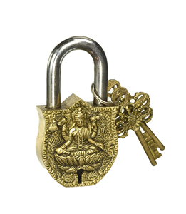 Padlock-01XF Laxmi Design Beautiful Brass Collectible Golden Home Security <b>Lock</b> with 2 Keys for Functional Purpose - Product Image 1