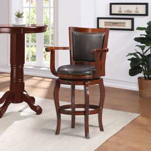 Chaise de bar pivotante classique en bois massif, tabouret de comptoir rembourré en cuir PU, mobilier de luxe pour café, restaurant, hôtel - Product Image 6