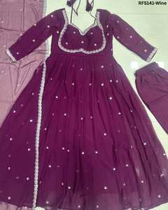 Georgette anarkaligown ผู้หญิงปักลายหนักงานปักลวดลาย zari ดีไซน์หรูหราเฉลิมฉลองงานแต่งงาน - Product Image 3