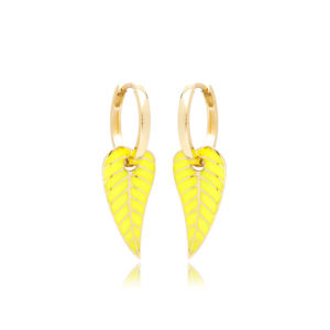 Pendientes de diseño de hoja de esmalte amarillo neón pendientes colgantes turco al por mayor joyería de plata de ley 925 - Product Image 1