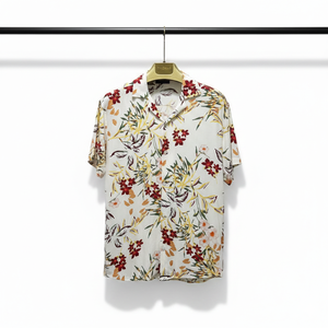 Camisa de Manga Corta de Satén con Estampado Floral para Hombre, Cuello en V, Ligera, Transpirable, Antiarrugas, para Vacaciones de Verano - Product Image 1