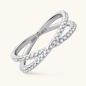 Jeulia <b>Cross</b> Design Moissanite Round Cut Sterling <b>Silver</b> Women's Band <b>Ring</b> - Product Image 3