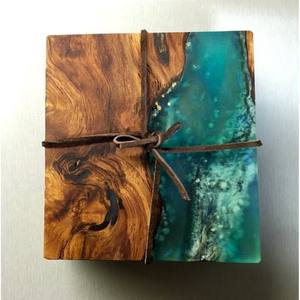 Posavasos de resina de madera de estilo americano, Forma cuadrada ecológica, juego de posavasos de Color marrón y azul, utensilios de cocina para el hogar, posavasos personalizados de 4 piezas - Product Image 4
