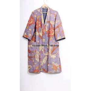 Robe courte kimono vintage pour femmes en coton biologique Kantha matelassée, faite à la main, mode indienne pour les festivals, vêtements de nuit, veste confortable - Product Image 2