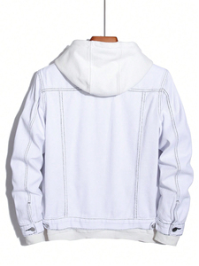 Veste en jean vintage pour homme, coupe ample, délavée à l'acide, en coton blanc, col montant, quatre grandes poches, manches longues, décontractée, printemps - Product Image 6