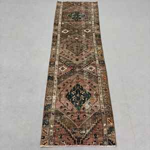 Alfombra, Alfombra Turca de 2.8x9.4 pies, Alfombra de Lana con Rayas Marrones - Product Image 1