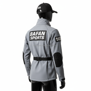 Veste Softshell pour femmes Tissu 320GSM Gris avec panneaux noirs Logo personnalisé Conception par transfert thermique Veste Softshell pour femmes - Product Image 5