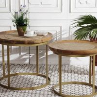 Design royal fait à la main en bois de manguier naturel Table de canapé ronde Table basse Meubles de salon pour la maison