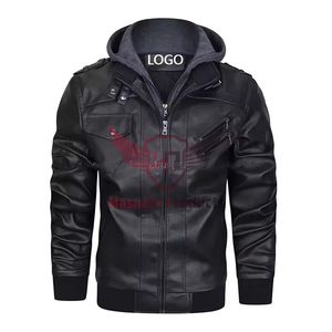 <b>Men</b> Leather Jacket for <b>Biker</b> Genuine Top Quality Material Jacket <b>Men</b> Premium Hooded Bomber Thick Leather Hooded Jacket - Product Image 1