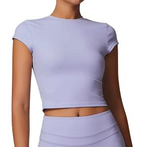 Camisetas de Yoga para Mujer con Tela de Spandex/Nailon, Mangas Cortas para Deportes, Correr y Fitness - Product Image 4