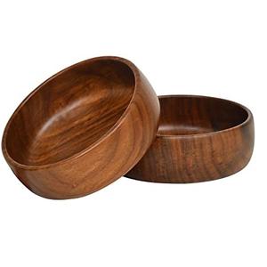 Ensemble de bols de service en bois naturel fabriqués à la main de haute qualité bols en noyer à salade sculptés hautement personnalisés pour la maison pour Carton indien - Product Image 1