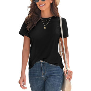 Camiseta Corta Ligera Negra con Nudo Delantero para Mujer al por Mayor, Proveedor de Camisetas Casuales de Color Liso para Mujer - Product Image 2