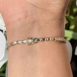 14K Solid Gold Art Deco Tennis Bracelet East West Emerald Cut with 5 CTW Moissanite Elegant Bangle - Product Image 3