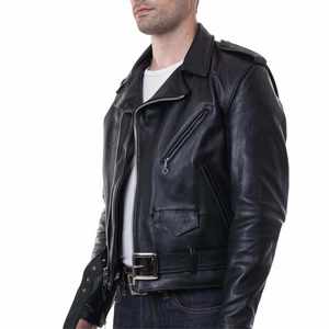 Classic Men's Black Genuine Leather Biker <b>Jacket</b> Slim Fit Motorcycle <b>Punk</b> Style Coat with Belt and Asymmetric Zipper Wholesale - Product Image 2