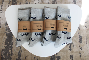 Wholesale Custom Anti-Bacterial Eco-Friendly Cotton Bamboo Fiber Crew <b>Socks</b> Grey Mustache Design <b>Wedding</b> Groomsman Bottom - Product Image 5
