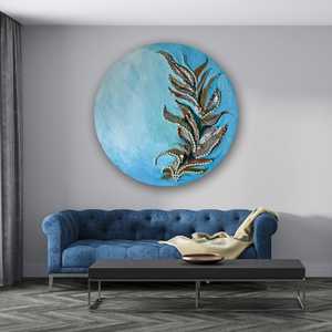 24x24 "Azure Leaf Harmony Arte de pared de mosaico hecho a mano con espectacular diseño circular y textura - Product Image 1