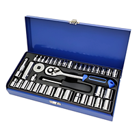 Jeu de clés à douilles professionnel 40 pièces en chrome vanadium CR-V avec coffret métallique, embouts 1/2" et 3/8", poignée rotative et poignée à cliquet