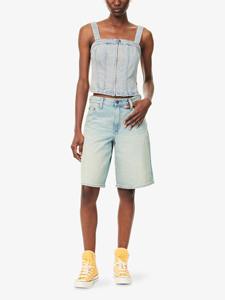 Shorts en jean camouflage pour homme, coupe ample, style Dad Jorts, bleu délavé, non extensible, respirant, taille haute, longueur genou, vente en gros - Product Image 2