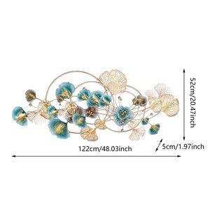 กรอบใบแปะก๊วยสีน้ำเงินและทองงานศิลปะโลหะสำหรับตกแต่งผนังสวยงามไร้สนิม - Product Image 4