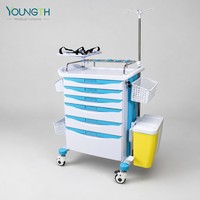 Chariot d'urgence avec étagère pour défibrillateur, chariot médical hospitalier en ABS, 5 tiroirs, poteau IV télescopique et verrouillage