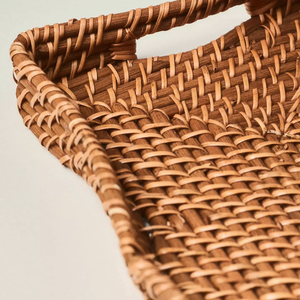 Plateau rectangulaire en rotin écologique Panier de service tissé naturel avec poignée Organisateur de table décoratif Rangement à domicile - Product Image 3