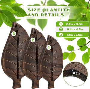 3 pièces Plateau de service en bois Assiette pour snacks Biscuits Fruits Fromage Présentoir Plat de nourriture Home Office (Leaf) - Product Image 2