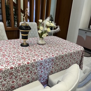 กุหลาบอ่อนผ้าปูโต๊ะ100% พิมพ์ลายบล็อกมืออินเดียสีเขียวผ้าคอตตอนปรับขนาดได้ผ้าบ้านโรงแรมงานแต่งงาน - Product Image 2