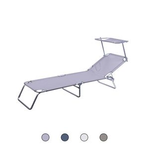Lettino da Spiaggia Vieste Est con Parasole Pieghevole in Alluminio per il Relax all'Aperto in Parchi, Piscine e Cortili, Materiale in Metallo e Plastica - Product Image 1
