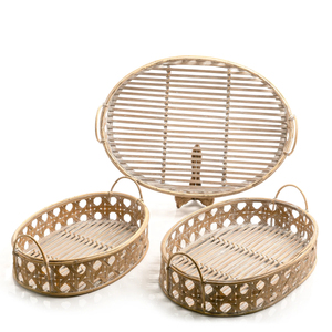 Decorative <b>Oval</b> Rattan Serving Tray With Elegant Trendy Pattern Perfect For Drinks Snacks <b>Coffee</b> <b>Table</b> Decor - Product Image 1
