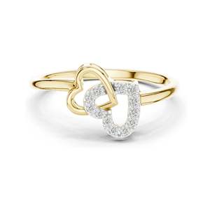 Bague double cœur en diamant de laboratoire de 0,092 CT pour femmes, clarté VVS-VS EF, or 18 carats, 14 carats, 10 carats et argent 925, rose, jaune - Product Image 2
