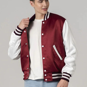 Vente en gros blouson aviateur universitaire en satin brillant avec col montant et logo à l'avant pour les sports de mode et les vêtements de rue - Product Image 2