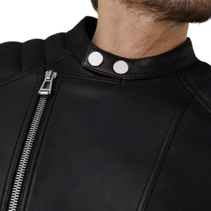 Men's <b>Black</b> PU Leather Moto Jacket Stand Collar Zipper Closure Slim Fit Regular Sleeve Solid Color Autumn Wear - Product Image 2