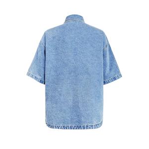 Paola Riboni Women <b>Denim</b> Shirt Oversize Short Sleeve Button Up Light Wash Vintage Style Summer Casual <b>Coat</b> - Product Image 4