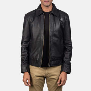 Men's ODM Genuine <b>Sheepskin</b> Leather <b>Jacket</b> Inferno Black Reversible Coat with Wool XS to 6XL Sizes for Autumn Season - Product Image 1