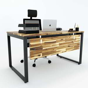 Industrial-Style Acacia <b>Wood</b> <b>Desk</b> 140x80cm with Assembled Iron Legs <b>Solid</b> <b>Wood</b> for Office or Bedroom Use - Product Image 2