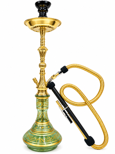 Luxury Traditional Green & Gold Hookah Premium Decorative Shisha with Engraved <b>Glass</b> Base Full Set Fraida Hookahs Egypt - Product Image 3