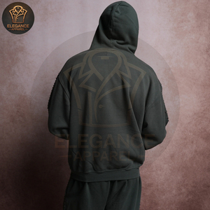 Green Embroidered Fleece Hoodies for Men Breathable Eco-Friendly Custom Streetwear OEM/ODM Service Best Supplier - Product Image 4