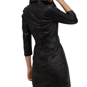 Robe en cuir de mouton avec Logo personnalisé pour femmes, longueur genou, robe en cuir d'agneau de haute couture, nouvelle robe en cuir marron pour femmes - Product Image 2