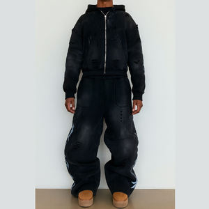 ชุดเซ็ตฮู้ดดี้และกางเกงวอร์มทรงขาบาน ผ้าหนา ย้อมสีแบบแอซิดวอช ตกแต่งด้วยคริสตัล  แบบครอป - Product Image 4