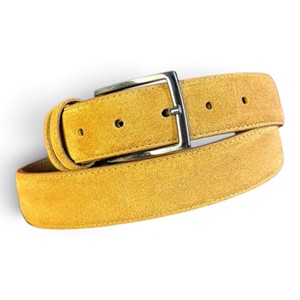 Cinturón de Cuero de Gamuza Amarillo Hecho a Mano con Hebilla de Pin, Cinturón con Logotipo Personalizado, Regalo para Hombre - Product Image 2