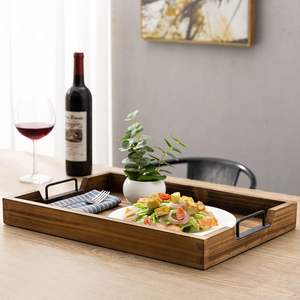 Plateau de rangement en bois massif de qualité supérieure avec poignées métalliques robustes, grande taille, design durable pour la cuisine, la salle à manger, la table basse, l'usage domestique - Product Image 5
