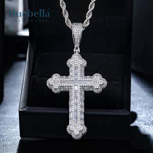 Collier pendentif Moissanite croix rose pour hommes à la mode en argent 925 et plaqué or 18 carats Design glacé élégant - Product Image 5